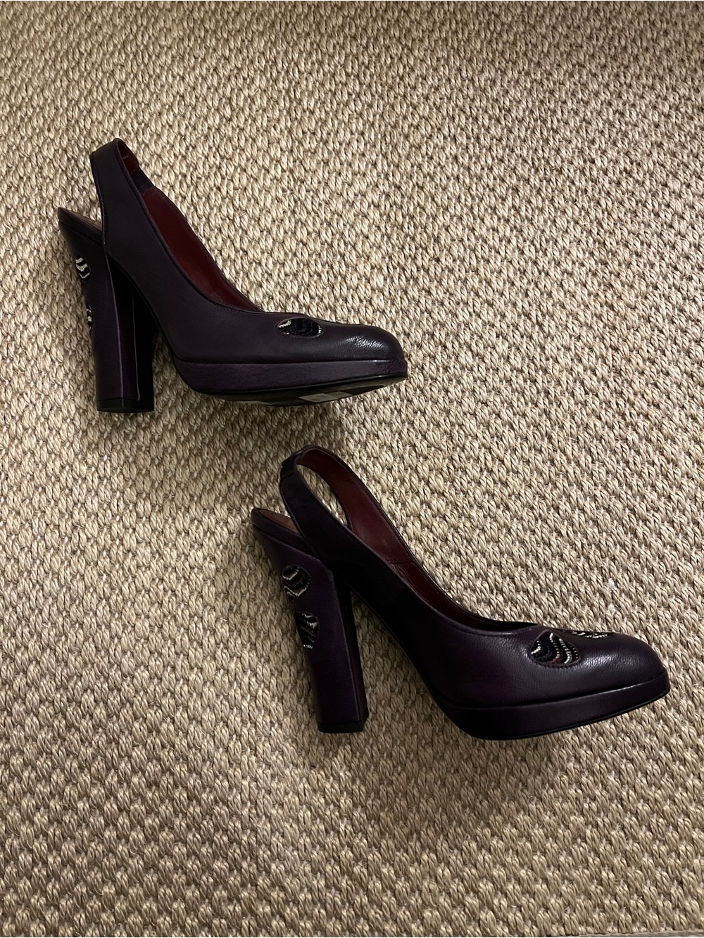 Missoni Purple Leather Block Heel Slingback Zigzag Chevron Knit - Picture 8 of 15